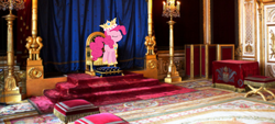 Size: 1034x469 | Tagged: safe, artist:tifzhe299, edit, imported from derpibooru, pinkie pie, pony, beautiful, crown, eyes closed, irl, jewelry, photo, princess, queen, queen pinkie, regalia, royalty, solo, throne