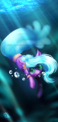 Size: 903x1887 | Tagged: safe, artist:the-star-hunter, imported from derpibooru, oc, oc only, oc:grape jelly, pony, seapony (g4), solo, swimming, underwater