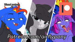 Size: 1000x563 | Tagged: safe, artist:airfly-pony, imported from derpibooru, oc, oc only, oc:miranda, oc:wing hurricane, oc:wing hurricane (kalharia), anthro, pony, advertisement, female, male, patreon, patreon preview