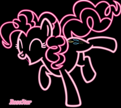 Size: 3510x3120 | Tagged: safe, artist:rose5tar, imported from derpibooru, pinkie pie, pony, black background, cute, diapinkes, eyes closed, neon, simple background, solo, standing, standing on one leg
