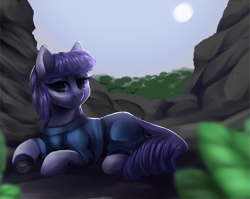 Size: 1134x902 | Tagged: safe, artist:the-star-hunter, imported from derpibooru, boulder (pet), maud pie, earth pony, pony, boulder (g4), clothes, female, lying down, mare, outdoors, prone, solo