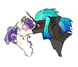 Size: 1100x951 | Tagged: safe, artist:ayartzramen, imported from derpibooru, oc, oc only, oc:titania fea pommel, oc:titus octavian melody, earth pony, pony, unicorn, blushing, cheek fluff, chest fluff, female, glasses, kissing, magical lesbian spawn, male, oc x oc, offspring, offspring shipping, parent:coco pommel, parent:octavia melody, parent:twilight sparkle, parent:vinyl scratch, parents:cocosparkle, parents:scratchtavia, shipping, simple background, straight, sunglasses, transparent background