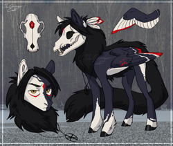 Size: 2195x1856 | Tagged: safe, artist:thegingercat, imported from derpibooru, oc, oc only, pegasus, pony, adoptable, artwork, auction, character, digital, feather, mistic, open, sale, scary, skull, witch