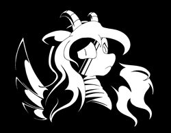 Size: 3704x2880 | Tagged: safe, artist:azdaracylius, oc, oc only, oc:elysium rose, demon, demon pony, original species, pony, black and white, bust, female, grayscale, horns, mare, monochrome, portrait, solo, wings