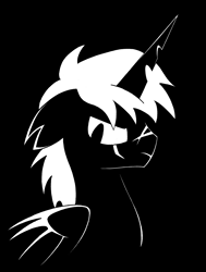 Size: 2264x2992 | Tagged: safe, artist:azdaracylius, oc, oc only, oc:skull ripper, demon, demon pony, original species, pony, black and white, bust, frown, grayscale, male, monochrome, portrait, scar, solo, stallion, torn ear