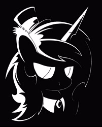 Size: 4088x5072 | Tagged: safe, artist:azdaracylius, oc, oc only, oc:monotone inkwell, alicorn, pony, alicorn oc, black and white, female, grayscale, hat, horn, lidded eyes, mare, monochrome, solo, top hat, wings