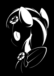 Size: 3632x5088 | Tagged: safe, artist:azdaracylius, oc, oc only, oc:moonlight blossom, pegasus, pony, black and white, female, flower, flower in hair, grayscale, mare, monochrome, solo