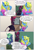 Size: 4450x6600 | Tagged: safe, artist:lilac blaze, imported from derpibooru, tempest shadow, oc, oc:elytron, oc:sassy spirits, anthro, changeling, unguligrade anthro, unicorn, comic:livestream, changeling oc, clothes, colored, comic, ear fluff, elbow fluff, fishnet clothing, fishnets, jewelry, leather, lockers, mohawk, necklace, pearl necklace, pleated skirt, skirt