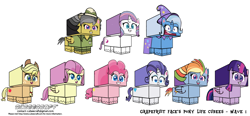 Size: 3063x1417 | Tagged: safe, artist:grapefruitface1, imported from derpibooru, part of a set, applejack, daring do, fluttershy, pinkie pie, potion nova, rainbow dash, rarity, trixie, twilight sparkle, alicorn, earth pony, pegasus, pony, unicorn, my little pony: pony life, cubee, cubeecraft, female, g4.5, mane six