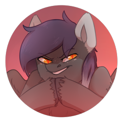 Size: 2480x2480 | Tagged: safe, artist:flysouldragon, artist:sinrinf, imported from derpibooru, oc, oc only, oc:ashes spade, pegasus, pony, avatar, bust, commission, glowing eyes, portrait, solo, ych example, ych result, your character here