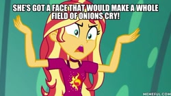 Size: 600x337 | Tagged: safe, edit, edited screencap, imported from derpibooru, screencap, sunset shimmer, equestria girls, spring breakdown, caption, female, image macro, solo, text