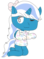 Size: 1280x1707 | Tagged: safe, artist:lunarpikaa, imported from derpibooru, oc, oc only, oc:fleurbelle, alicorn, anthro, alicorn oc, bow, clothes, female, hair bow, horn, kneeling, mare, one eye closed, simple background, solo, sweater, transparent background, wings, wink