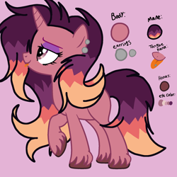 Size: 1800x1800 | Tagged: safe, artist:circuspaparazzi5678, imported from derpibooru, oc, oc only, oc:firework burst, pony, unicorn, base used, ear piercing, earring, eyeshadow, jewelry, magical lesbian spawn, makeup, offspring, parent:sunset shimmer, parent:twilight sparkle, parents:sunsetsparkle, piercing, reference sheet, solo, tongue out, tongue piercing