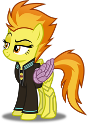 Size: 1966x2797 | Tagged: safe, artist:anime-equestria, imported from derpibooru, spitfire, pegasus, pony, amputee, artificial wings, augmented, clothes, cyberpunk, cyberpunk 2077, cyberpunk spitfire, eyeshadow, female, jacket, makeup, mare, metal wing, prosthetic limb, prosthetic wing, prosthetics, show accurate, simple background, solo, transparent background, vector, wings