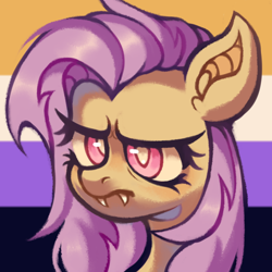 Size: 900x900 | Tagged: safe, artist:occultusion, artist:onionpwder, imported from derpibooru, fluttershy, bat pony, pony, alternate hairstyle, bat ponified, flutterbat, gender headcanon, headcanon, lgbt headcanon, nonbinary, nonbinary pride flag, pride, pride flag, race swap, sexuality headcanon, solo