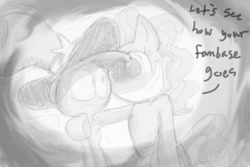 Size: 400x267 | Tagged: safe, artist:sonicmiku, imported from derpibooru, pinkie pie, crossover, crush, duo, friendly smile, gray background, lovesick, nervous, scared, shaking in fear, simple background, smiling, sweat, sweatdrop, unsure, wander (wander over yonder), wander over yonder