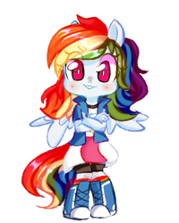 Size: 744x930 | Tagged: safe, artist:thieftea, imported from derpibooru, rainbow dash, equestria girls, crossed arms, cute, dashabetes, female, looking at you, ponied up, simple background, smiling, solo, white background