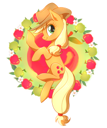 Size: 1511x1806 | Tagged: safe, artist:nessaka-v, artist:nessakav, imported from derpibooru, part of a set, applejack, earth pony, pony, apple, female, flower, food, green apple, mare, profile, simple background, solo, transparent background, white background