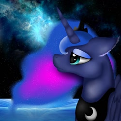 Size: 1080x1080 | Tagged: safe, alternate version, artist:rxndxm.artist, imported from derpibooru, princess luna, alicorn, pony, bust, ethereal mane, female, jewelry, mare, night, peytral, solo, tiara