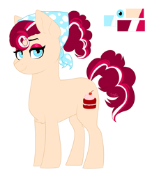 Size: 1261x1444 | Tagged: safe, artist:silentwolf-oficial, imported from derpibooru, oc, oc only, oc:red velvet, earth pony, pony, bedroom eyes, chubby, clothes, earth pony oc, eyeshadow, headscarf, makeup, reference sheet, scarf, simple background, solo, white background