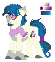 Size: 1305x1470 | Tagged: safe, artist:silentwolf-oficial, imported from derpibooru, oc, oc only, earth pony, pony, clothes, ear piercing, earring, earth pony oc, hoof fluff, jewelry, piercing, reference sheet, scarf, simple background, solo, sunglasses, white background