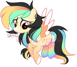 Size: 3120x2722 | Tagged: safe, artist:lazuli, artist:mint-light, imported from derpibooru, oc, oc only, pegasus, pony, clothes, colored hooves, commission, ear piercing, eyelashes, pegasus oc, piercing, rainbow socks, signature, simple background, socks, solo, striped socks, transparent background, two toned wings, watermark, wings, ych result