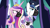 Size: 2208x1242 | Tagged: safe, edit, edited screencap, imported from derpibooru, screencap, princess cadance, princess flurry heart, shining armor, the beginning of the end, gag, horn, muzzle gag, smoking horn