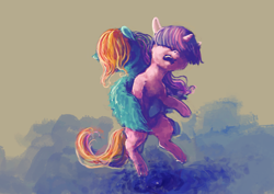 Size: 2912x2059 | Tagged: safe, artist:sharpieboss, imported from derpibooru, rainbow dash, twilight sparkle, pegasus, pony, unicorn, duo, duo female, embrace, female, lesbian, mare, shipping, twidash, unicorn twilight, wing hold