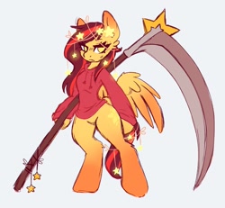 Size: 2048x1892 | Tagged: safe, artist:ruef, imported from derpibooru, oc, oc only, oc:star seeker, pegasus, semi-anthro, ethereal mane, scythe, solo, starry mane, stars