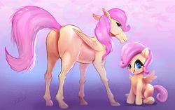 Size: 4837x3041 | Tagged: safe, artist:xbi, imported from derpibooru, fluttershy, pegasus, pony, abstract background, butt, diverse body types, female, filly, filly fluttershy, hoers, mare, plot, self ponidox, sitting, younger