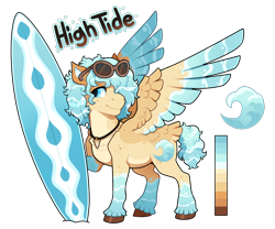 Size: 900x750 | Tagged: safe, artist:lastnight-light, imported from derpibooru, oc, oc only, oc:high tide, pegasus, pony, colored wings, male, multicolored wings, simple background, solo, stallion, sunglasses, surfboard, tail feathers, transparent background, wings