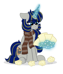 Size: 2871x3350 | Tagged: safe, artist:pink-pone, imported from derpibooru, oc, oc only, pony, clothes, female, magic, mare, paper, scarf, simple background, solo, transparent background