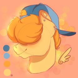 Size: 2048x2048 | Tagged: safe, artist:bellzebub, artist:roseandcompany, imported from derpibooru, oc, oc only, oc:trucker, pegasus, pony, backwards ballcap, baseball cap, bust, cap, color swatches, hat, pastel, pegasus oc, portrait, solo, wings