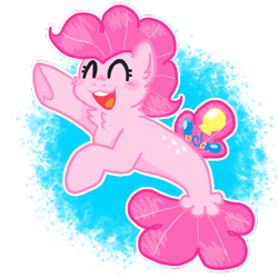 Size: 1200x1200 | Tagged: safe, artist:raystarkitty, imported from derpibooru, pinkie pie, seapony (g4), ^^, cheek fluff, cute, diapinkes, eyes closed, female, neck fluff, open mouth, seaponified, seapony pinkie pie, simple background, smiling, solo, species swap, transparent background