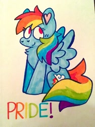 Size: 960x1280 | Tagged: safe, artist:raystarkitty, imported from derpibooru, rainbow dash, pegasus, pony, colored pinnae, cute, dashabetes, female, heart ears, mare, no pupils, pride, solo, traditional art