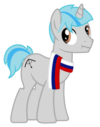 Size: 3850x4862 | Tagged: safe, artist:temerdzafarowo, imported from derpibooru, oc, oc only, oc:atom front, pony, unicorn, derpibooru community collaboration, 2021 community collab, clothes, male, russia, russian flag, scarf, simple background, solo, stallion, transparent background