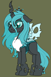 Size: 876x1320 | Tagged: safe, artist:rosefang16, imported from derpibooru, oc, oc only, oc:metamorphia, changeling, offspring, parent:queen chrysalis, simple background, solo