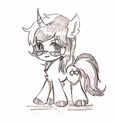 Size: 2048x2156 | Tagged: safe, artist:九濑, imported from derpibooru, oc, oc only, oc:forestar, pony, unicorn, cute, glasses, looking at you, solo, traditional art