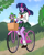 Size: 1024x1277 | Tagged: safe, artist:ameliacostanza, imported from derpibooru, spike, twilight sparkle, dog, equestria girls, anime, basket, bicycle, clothes, cloud, collaboration, cosplay, costume, crossover, cute, female, grass, inuyasha, kagome higurashi, male, open mouth, riding a bike, school uniform, schoolgirl, shippo, skirt