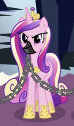 Size: 324x547 | Tagged: safe, imported from derpibooru, screencap, princess cadance, alicorn, pony, the beginning of the end, chains, cropped, female, gag, mare, muzzle, muzzle gag, solo