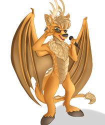 Size: 1038x1234 | Tagged: safe, artist:jbond, imported from derpibooru, oc, oc only, oc:jacky breeze, anthro, deer, dragon, hybrid, hybrid oc, male, microphone, pencil, simple background, solo, white background