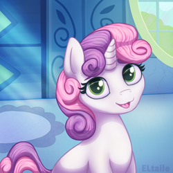 Size: 3000x3000 | Tagged: safe, artist:eltaile, imported from derpibooru, apple bloom, scootaloo, sweetie belle, pony, unicorn, broken window, carpet, crepuscular rays, cute, cutie mark crusaders, daaaaaaaaaaaw, diasweetes, female, high res, horn, indoors, looking at you, open mouth, sitting, solo, tongue out, window