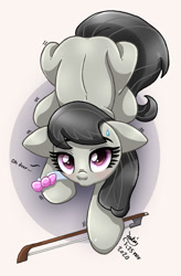 Size: 853x1300 | Tagged: safe, artist:joakaha, imported from derpibooru, octavia melody, earth pony, pony, blushing, bow (instrument), bowtie, cute, dialogue, female, floppy ears, from above, looking at you, mare, nervous, oh dear, shivering, solo, sweat, sweatdrop, tavibetes