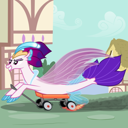 Size: 6969x6969 | Tagged: safe, artist:kmlp, derpibooru exclusive, imported from derpibooru, queen novo, seapony (g4), my little pony: the movie, burnout, female, grin, smiling, solo, wagon, wat