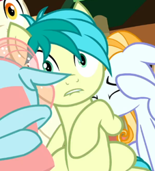 Size: 423x466 | Tagged: safe, imported from derpibooru, screencap, ocellus, sandbar, changedling, changeling, earth pony, pony, a matter of principals, biting, cropped, lip bite, male, solo focus