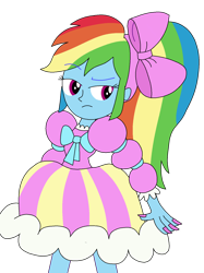 Size: 1220x1627 | Tagged: safe, artist:rarity525, imported from derpibooru, rainbow dash, equestria girls, bow, clothes, dress, female, hair bow, rainbow dash always dresses in style, rainbow dash is not amused, simple background, solo, tomboy taming, transparent background, unamused