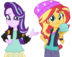Size: 1850x1460 | Tagged: safe, artist:emeraldblast63, imported from derpibooru, starlight glimmer, sunset shimmer, equestria girls, clothes swap, female, food, ice cream, simple background, transparent background