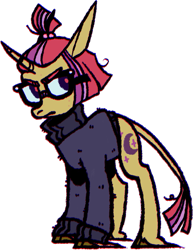Size: 611x793 | Tagged: safe, artist:0lijmazz, imported from derpibooru, part of a set, moondancer, classical unicorn, pony, unicorn, clothes, cloven hooves, female, glasses, leonine tail, mare, simple background, solo, sweater, transparent background, unshorn fetlocks