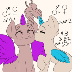 Size: 4000x4000 | Tagged: safe, artist:caoscore, imported from derpibooru, pony, auction open, cheek kiss, commission, horn, kiss on the cheek, kissing, mistletoe, wings, your character here