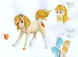 Size: 2000x1469 | Tagged: safe, artist:lady-limule, imported from derpibooru, oc, oc only, pony, unicorn, bust, coat markings, colored hooves, dialogue, female, horn, mare, reference sheet, socks (coat marking), socks (coat markings), story included, unicorn oc